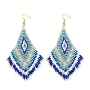 Chic Blue and Silver Beaded Earrings